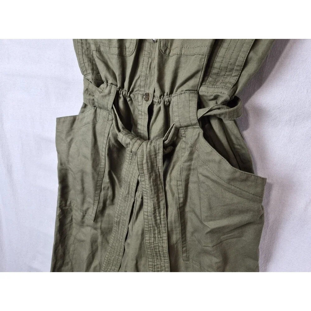 Banana Republic Womens Linen Blend Utility Jumpsuit Green Safari Casual NWOT